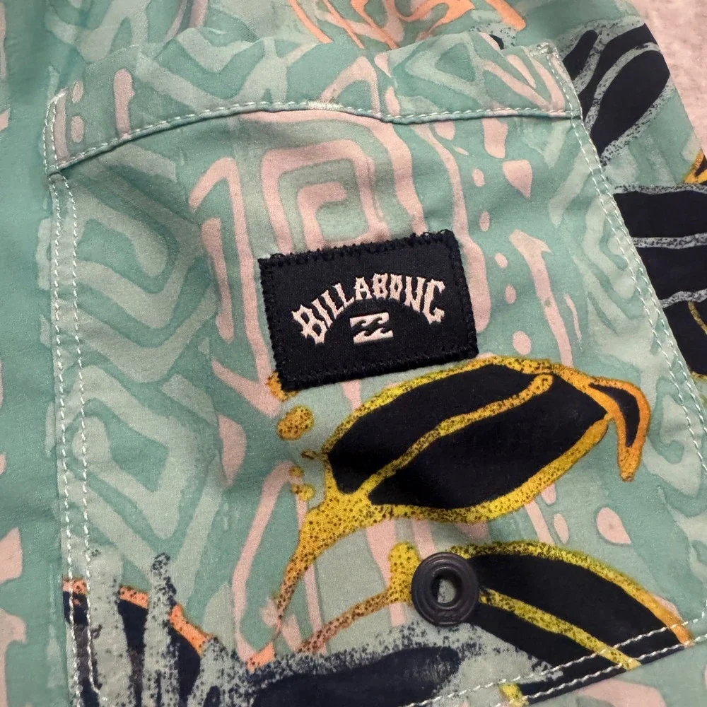 Billabong Boys Teal Tropical Floral Recycler Sundays Layback Board Shorts Size L
